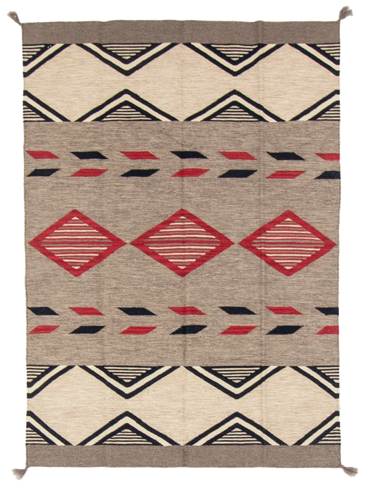 W 5 L 7 Kilim 100% Wool Hand-Woven Navajo Design - 66784