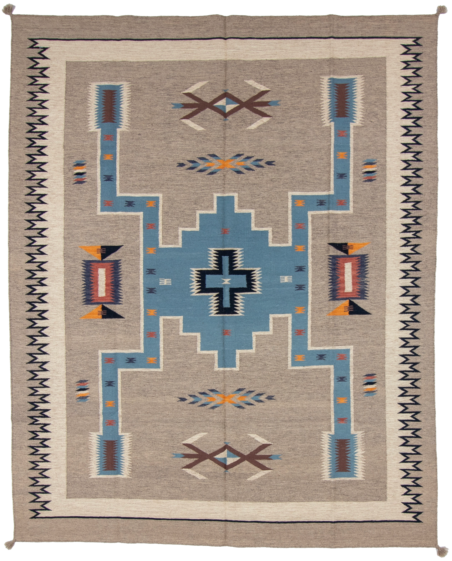 W 8.1 L 10 Kilim 100% Wool Hand-Woven Navajo Design - 66795