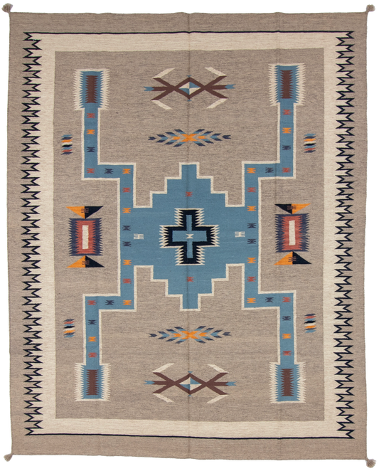 W 8.1 L 10 Kilim 100% Wool Hand-Woven Navajo Design - 66795