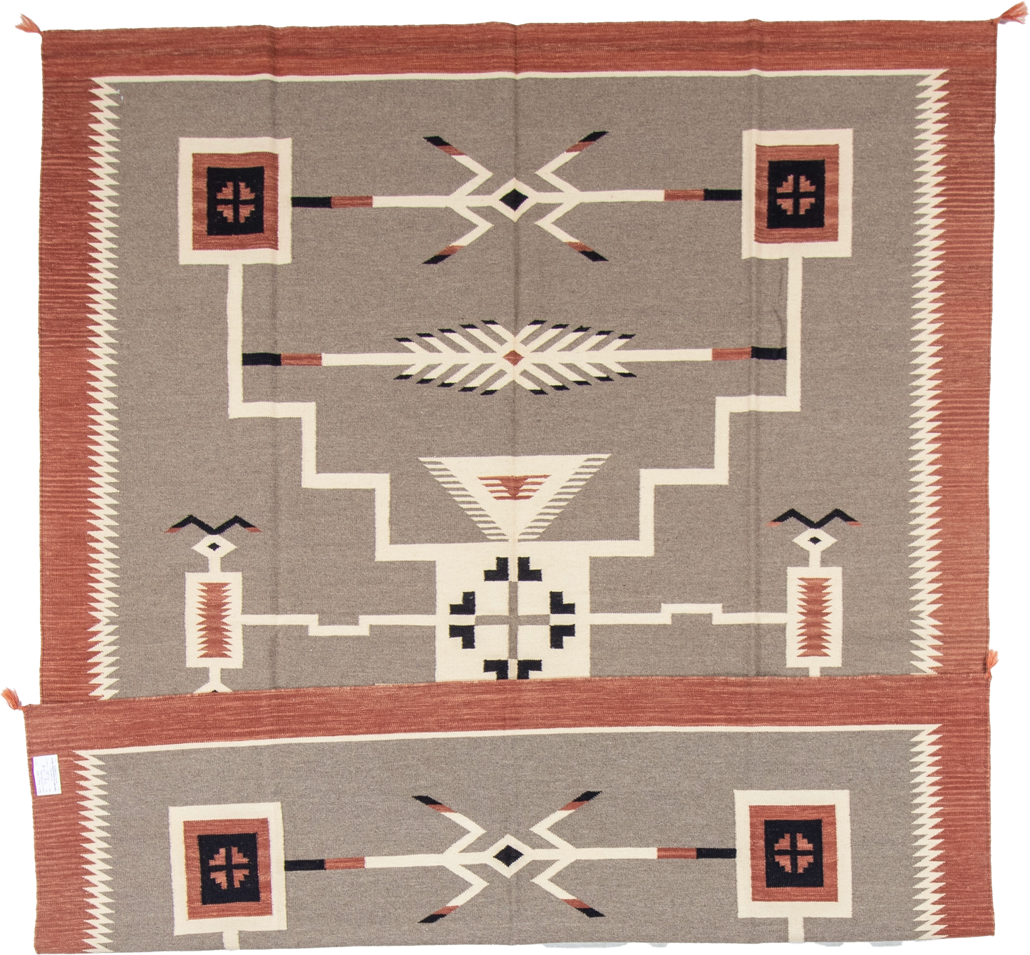 W 8.1 L 10 Kilim 100% Wool Hand-Woven Navajo Design - 66799