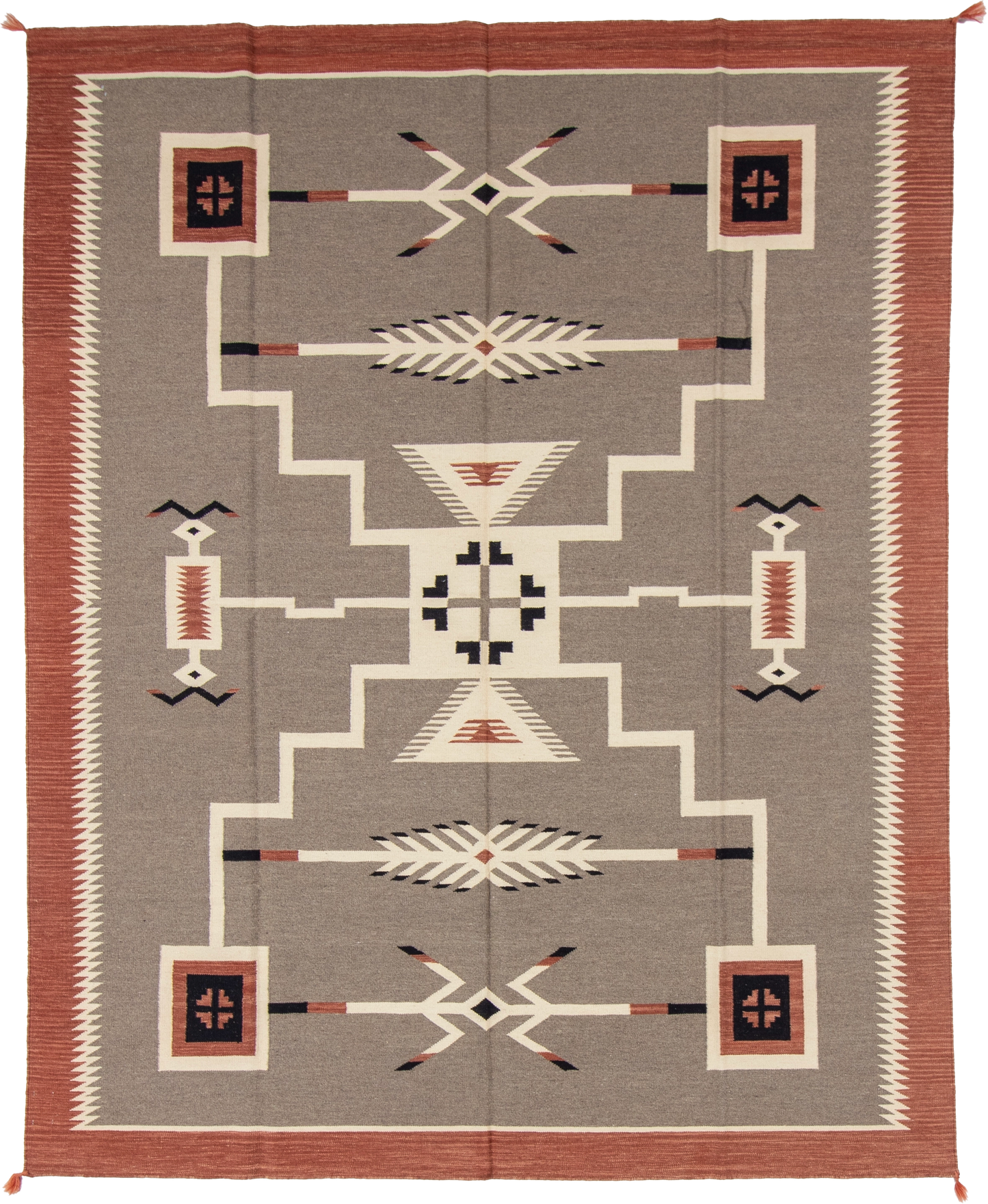 W 8.1 L 10 Kilim 100% Wool Hand-Woven Navajo Design - 66799