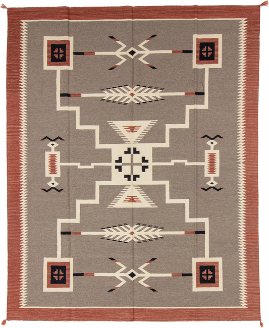 W 8.1 L 10 Kilim 100% Wool Hand-Woven Navajo Design - 66799