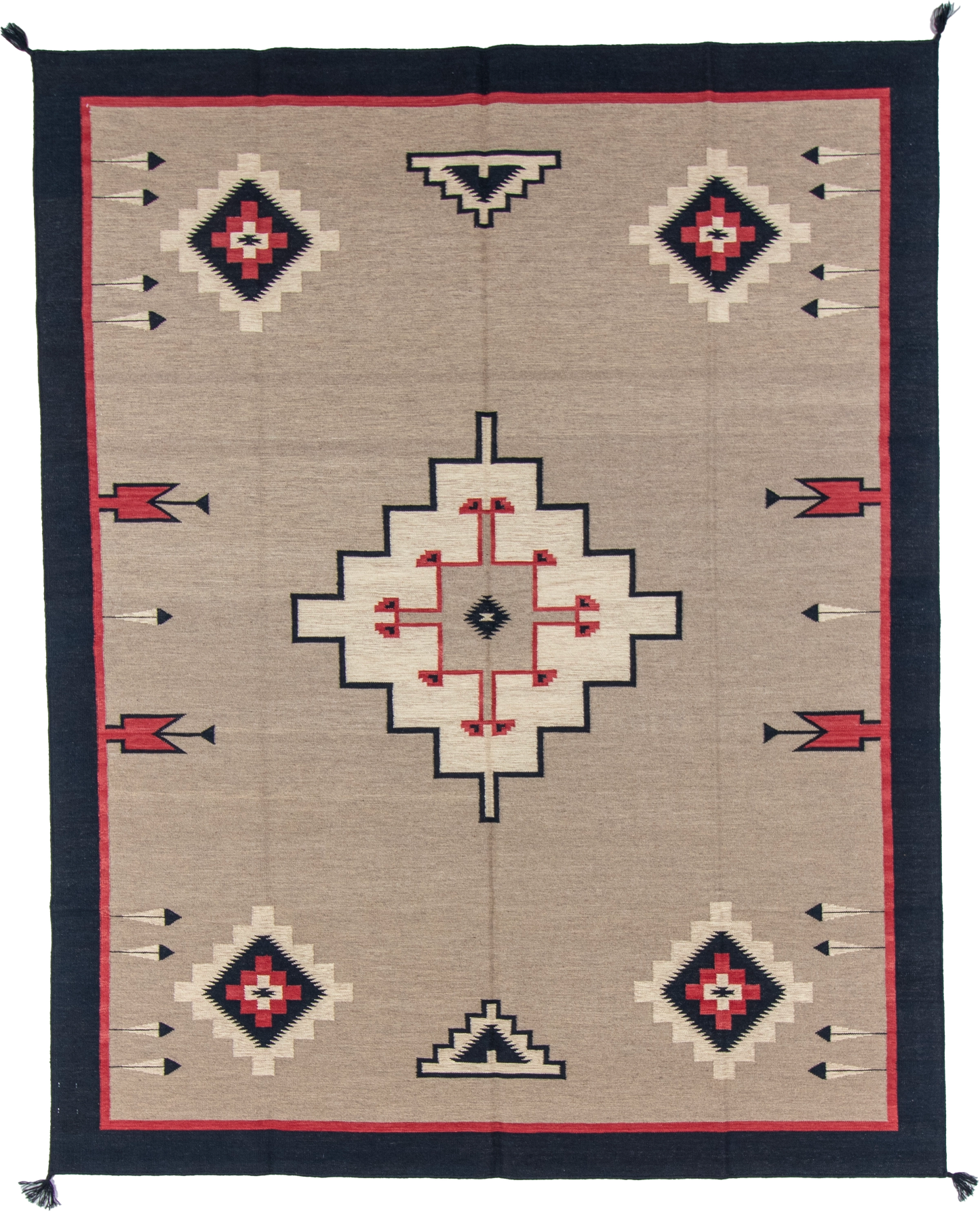 W 7.11 L 10 Kilim 100% Wool Hand-Woven Navajo Design - 66800