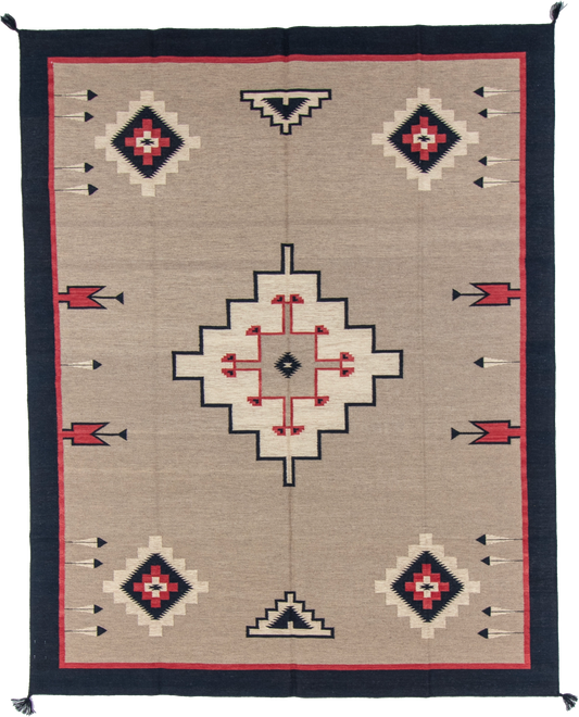 W 7.11 L 10 Kilim 100% Wool Hand-Woven Navajo Design - 66800