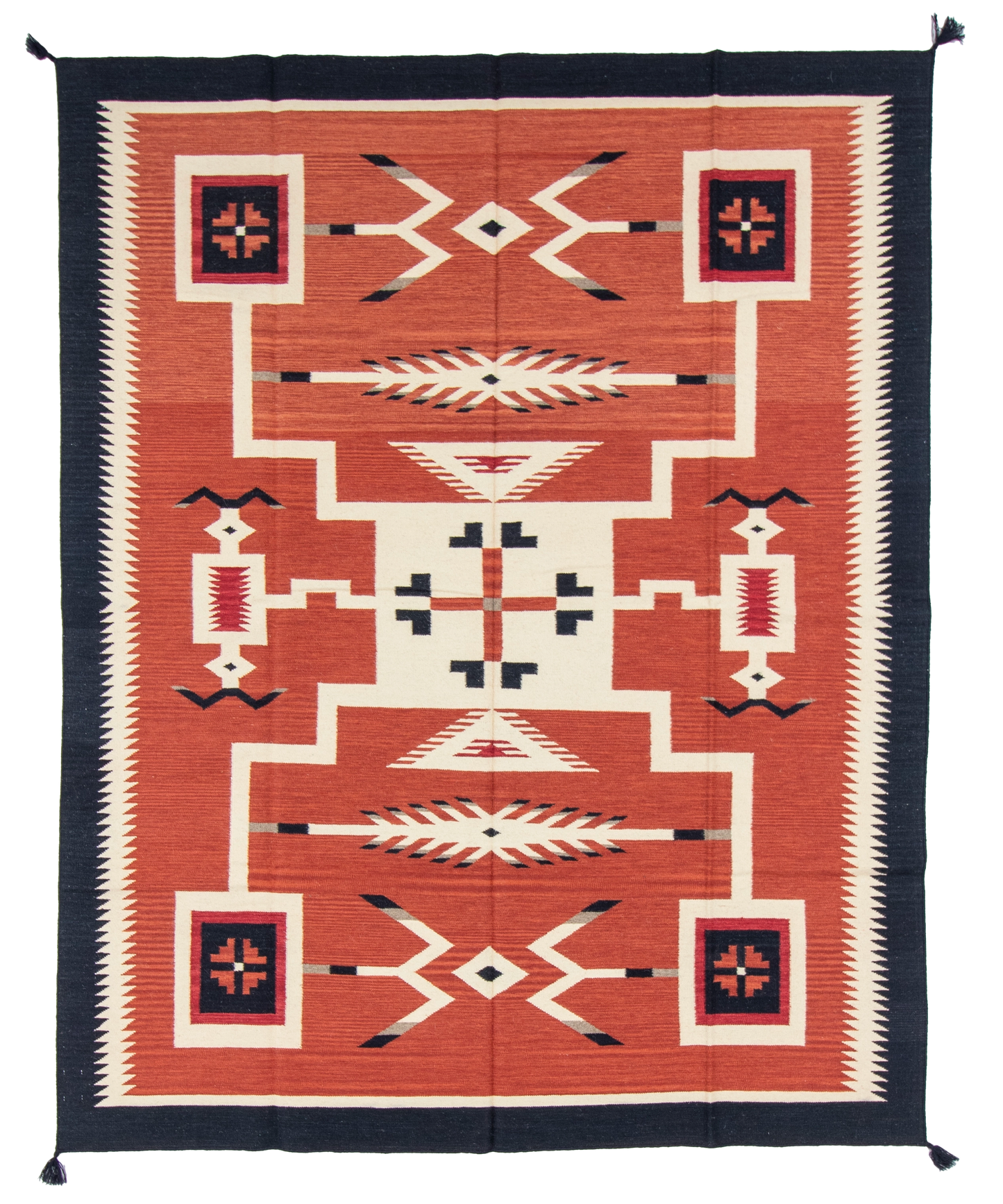 W 8 L 10 Kilim 100% Wool Hand-Woven Navajo Design - 66802