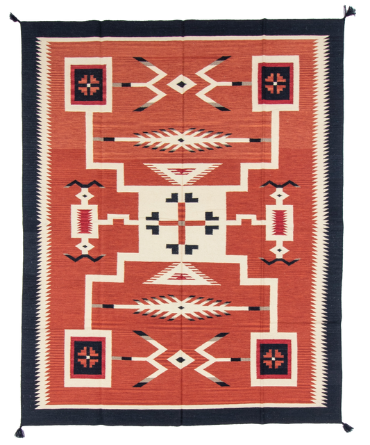 W 8 L 10 Kilim 100% Wool Hand-Woven Navajo Design - 66802