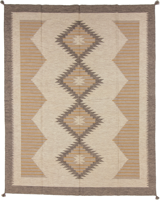 W 8.1 L 10 Kilim 100% Wool Hand-Woven Navajo Design - 66804