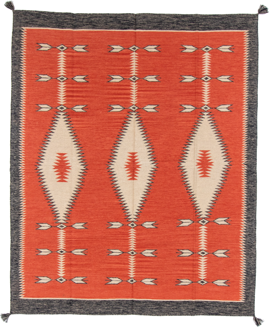 W 8 L 9.10 Kilim 100% Wool Hand-Woven Navajo Design - 66805
