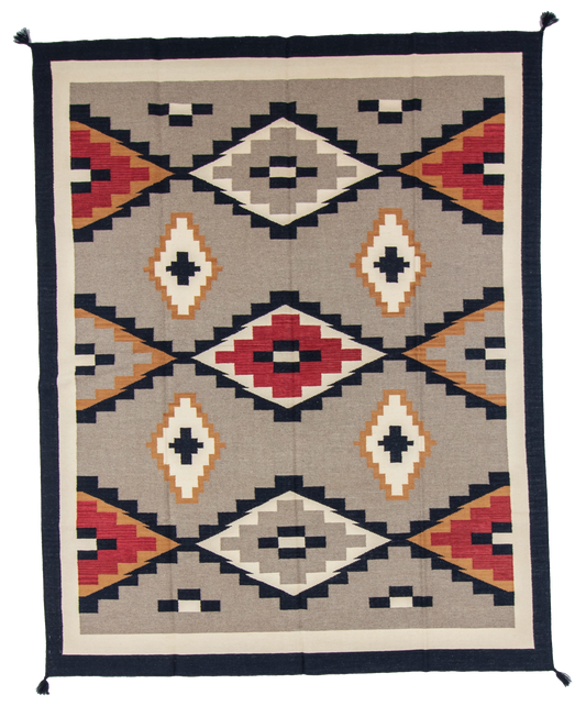 W 8.1 L 10.1 Kilim 100% Wool Hand-Woven Navajo Design - 66806