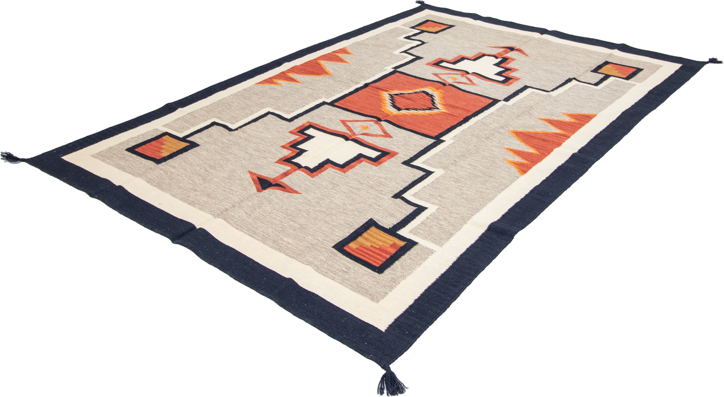 W 6 L 9 Kilim 100% Wool Hand-Woven Navajo Design - 66811