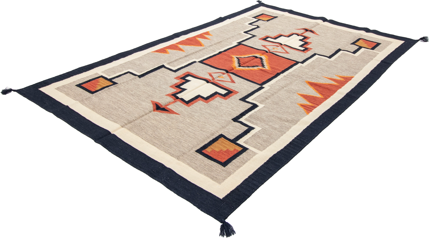 W 6 L 9 Kilim 100% Wool Hand-Woven Navajo Design - 66811