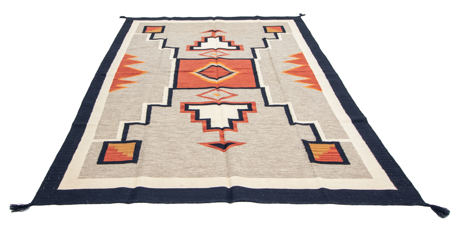 W 6 L 9 Kilim 100% Wool Hand-Woven Navajo Design - 66811