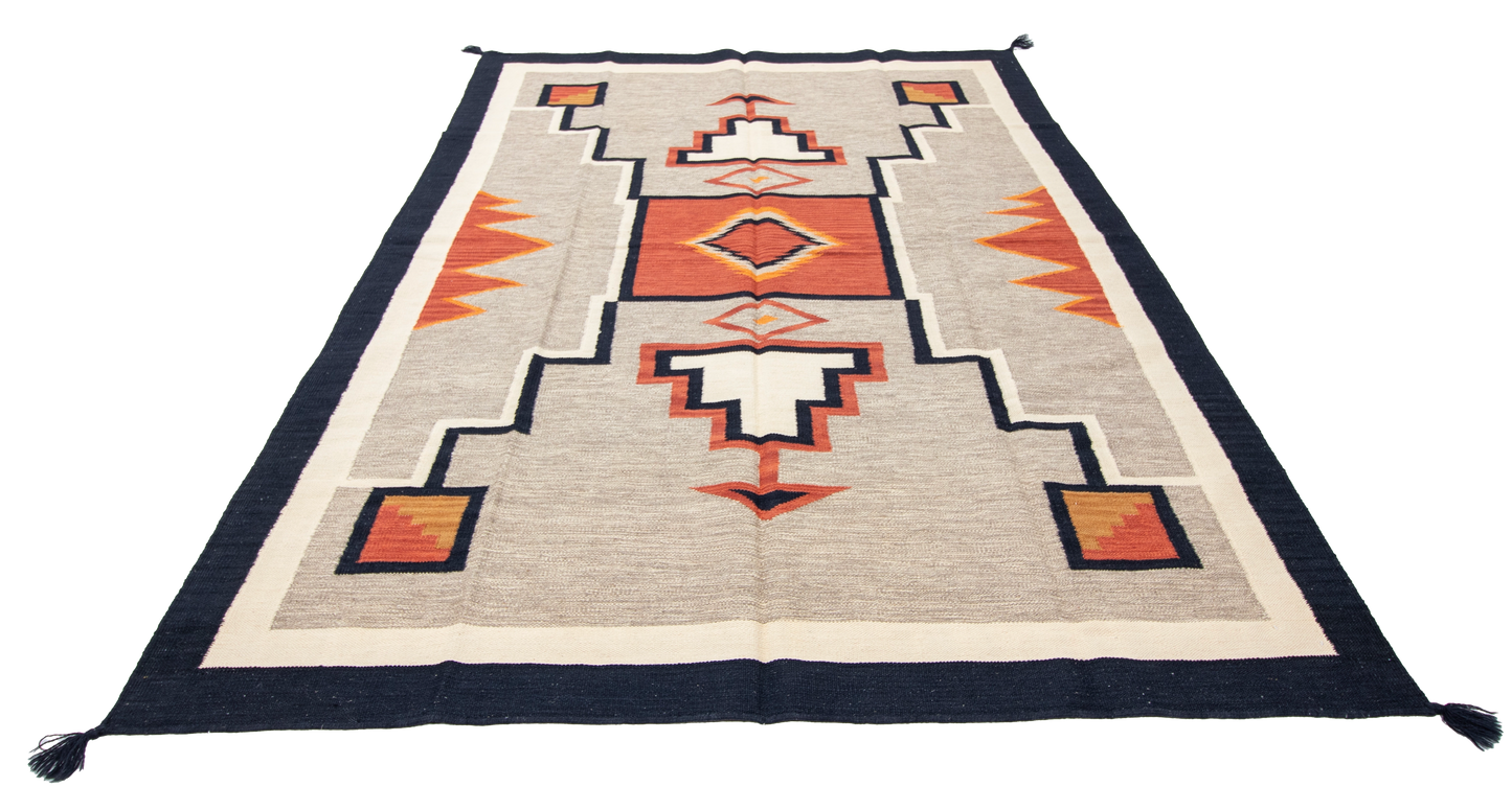 W 6 L 9 Kilim 100% Wool Hand-Woven Navajo Design - 66811