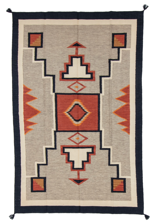 W 6 L 9 Kilim 100% Wool Hand-Woven Navajo Design - 66811