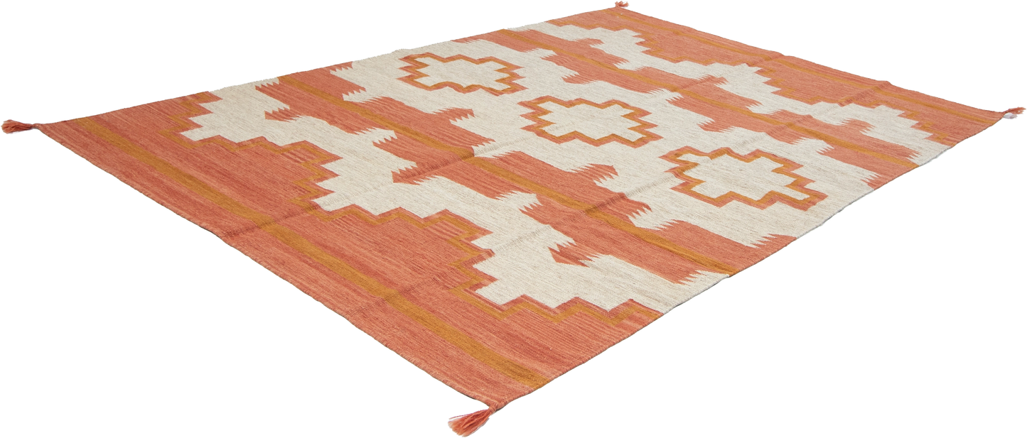 W 6.2 L 8.11 Kilim 100% Wool Hand-Woven Navajo Design - 66812