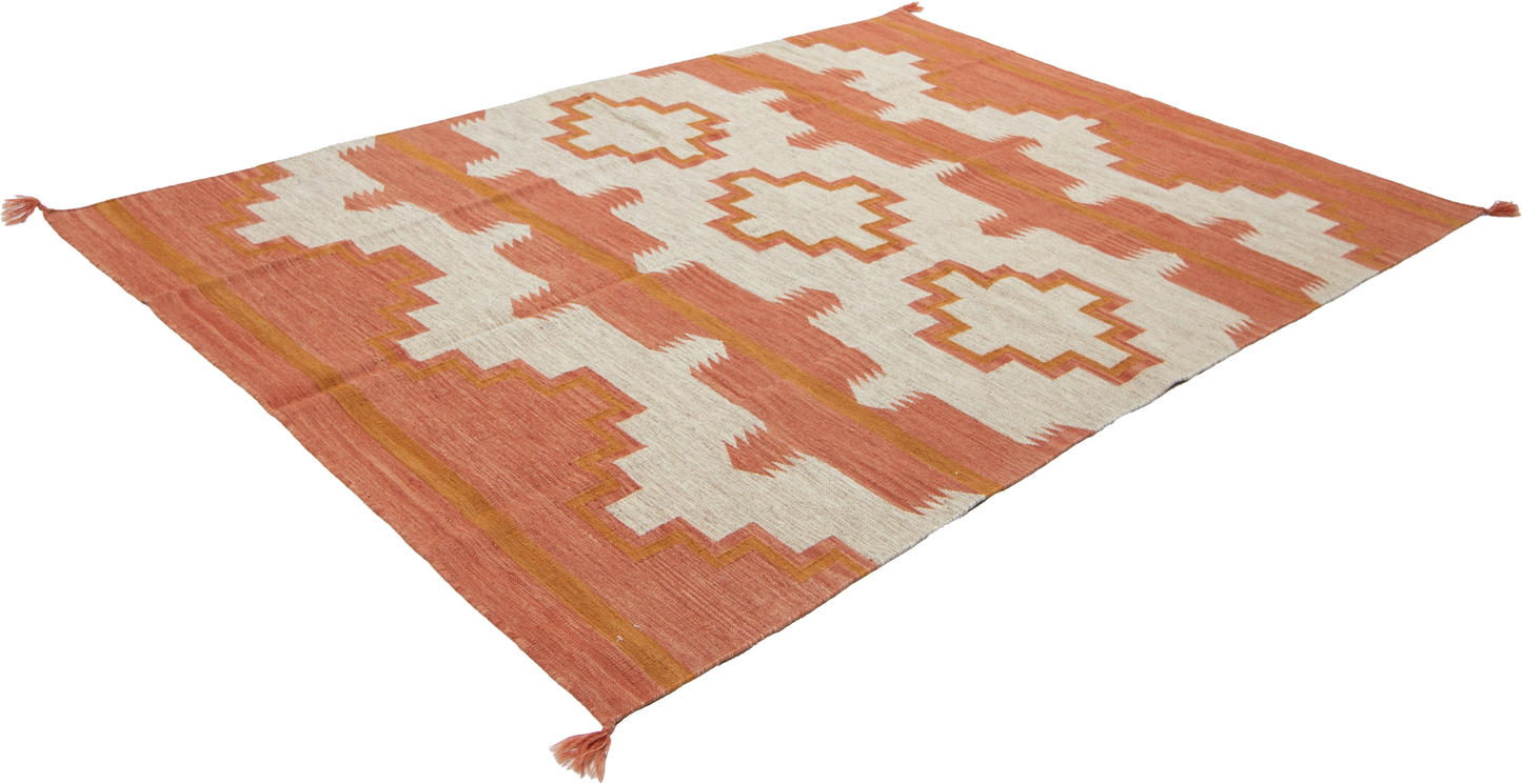 W 6.2 L 8.11 Kilim 100% Wool Hand-Woven Navajo Design - 66812