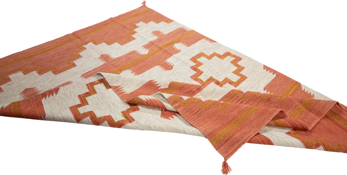 W 6.2 L 8.11 Kilim 100% Wool Hand-Woven Navajo Design - 66812