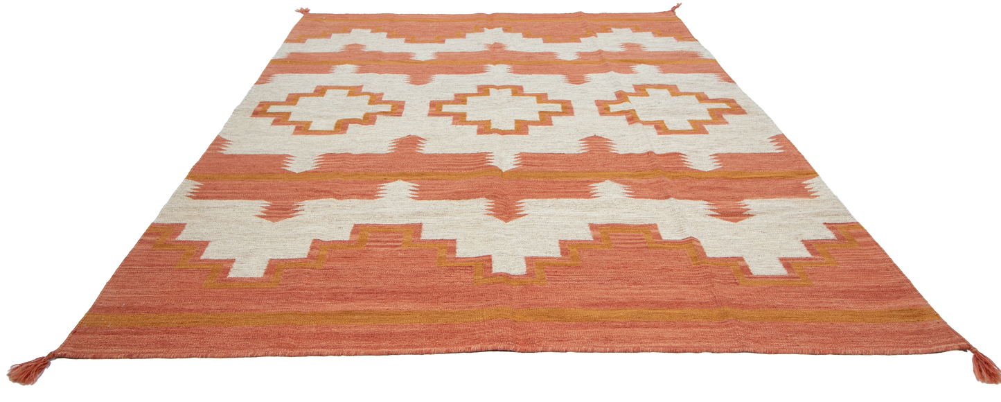 W 6.2 L 8.11 Kilim 100% Wool Hand-Woven Navajo Design - 66812