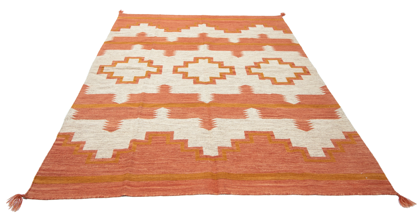 W 6.2 L 8.11 Kilim 100% Wool Hand-Woven Navajo Design - 66812