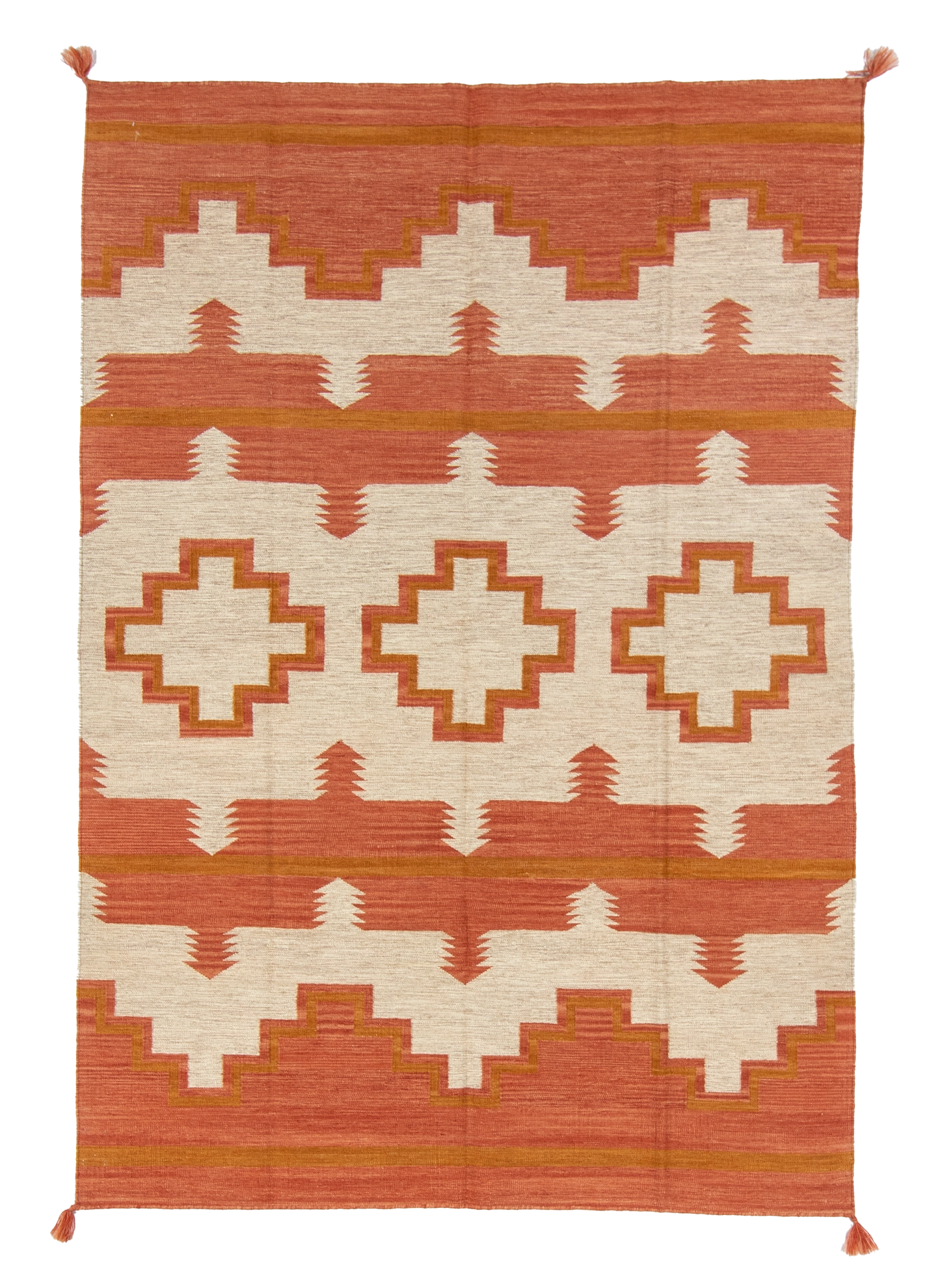 W 6.2 L 8.11 Kilim 100% Wool Hand-Woven Navajo Design - 66812