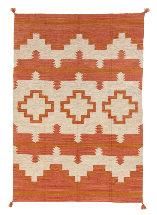 W 6.2 L 8.11 Kilim 100% Wool Hand-Woven Navajo Design - 66812