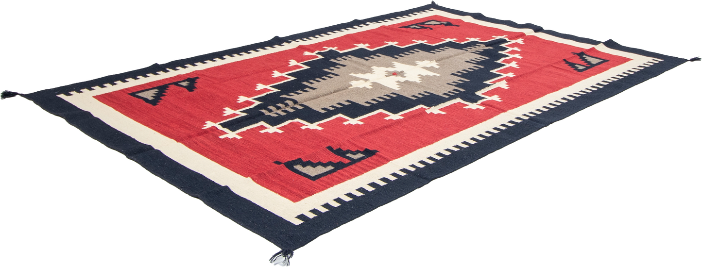 W 6.1 L 8.11 Kilim 100% Wool Hand-Woven Navajo Design - 66813