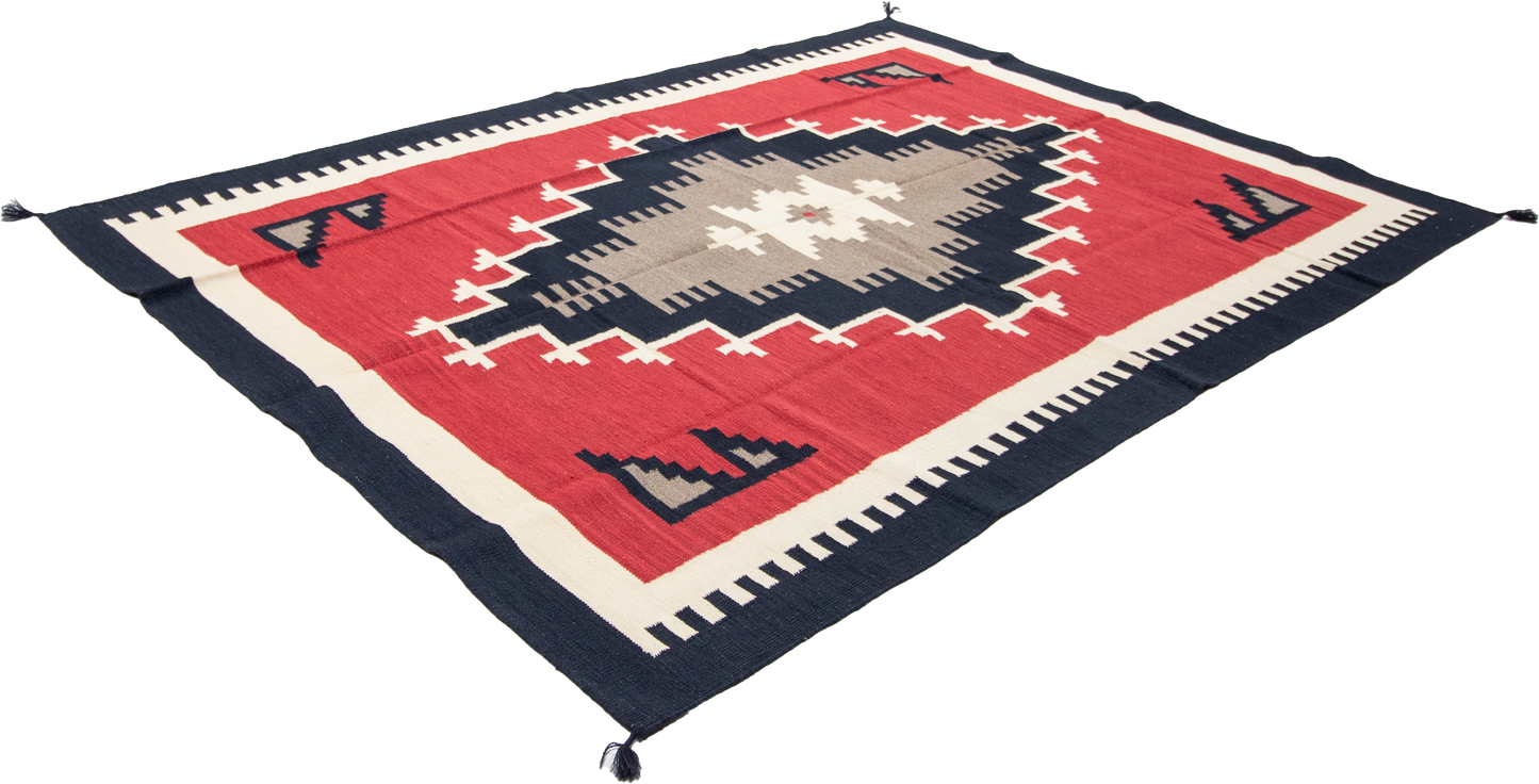W 6.1 L 8.11 Kilim 100% Wool Hand-Woven Navajo Design - 66813