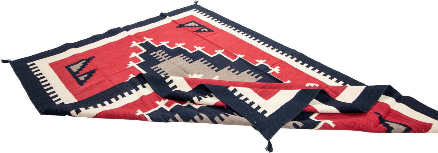 W 6.1 L 8.11 Kilim 100% Wool Hand-Woven Navajo Design - 66813