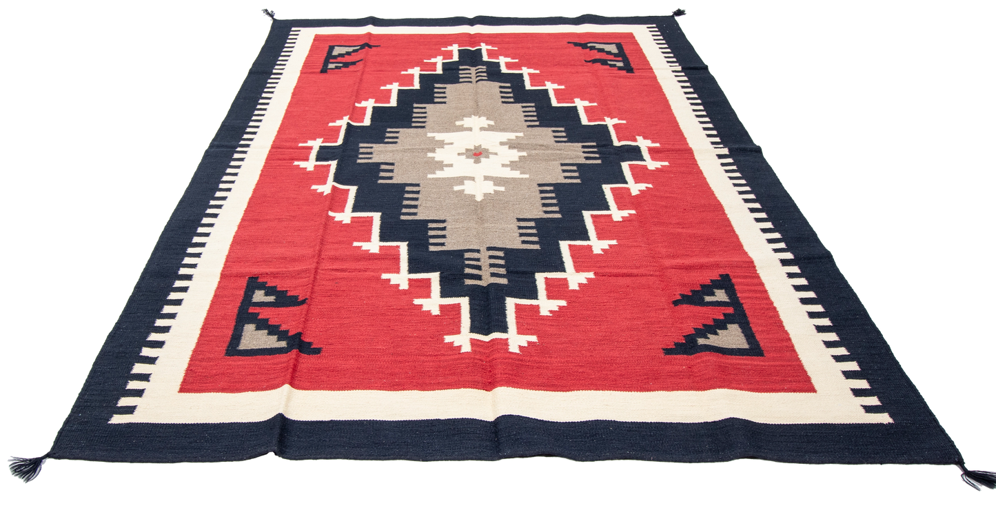 W 6.1 L 8.11 Kilim 100% Wool Hand-Woven Navajo Design - 66813