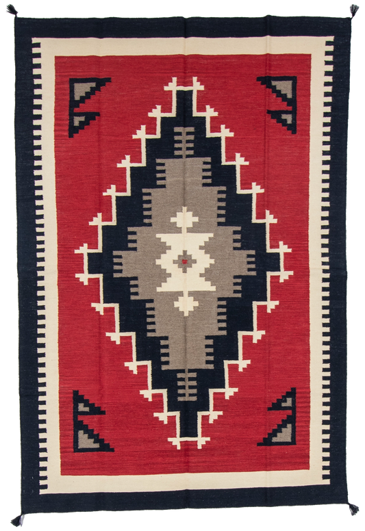 W 6.1 L 8.11 Kilim 100% Wool Hand-Woven Navajo Design - 66813