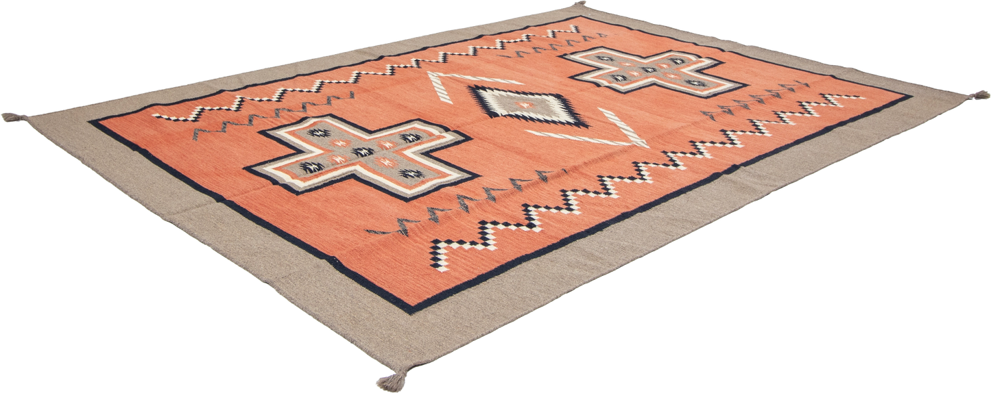W 6.2 L 8.11 Kilim 100% Wool Hand-Woven Navajo Design - 66814