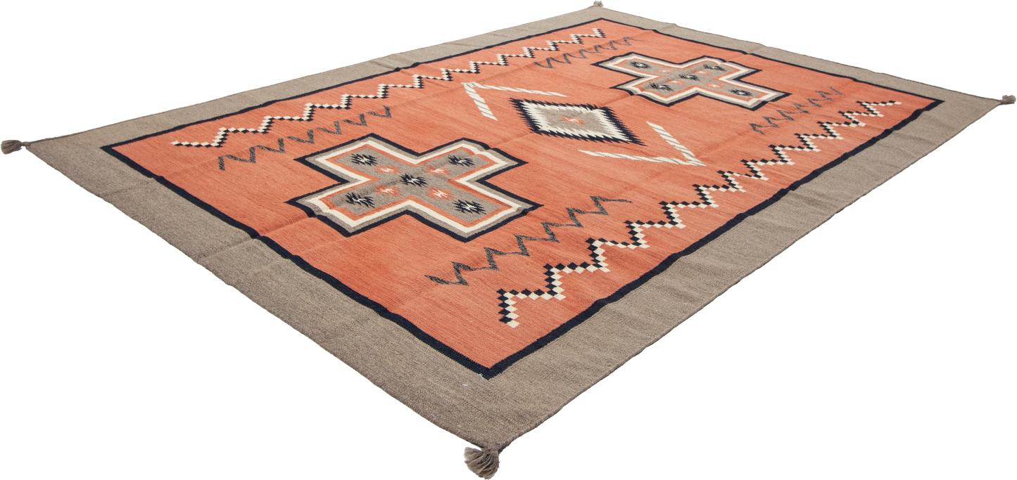 W 6.2 L 8.11 Kilim 100% Wool Hand-Woven Navajo Design - 66814