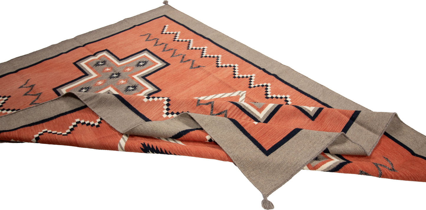 W 6.2 L 8.11 Kilim 100% Wool Hand-Woven Navajo Design - 66814