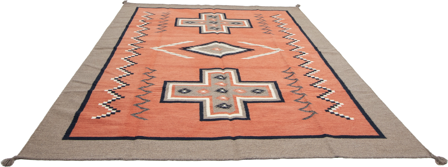 W 6.2 L 8.11 Kilim 100% Wool Hand-Woven Navajo Design - 66814