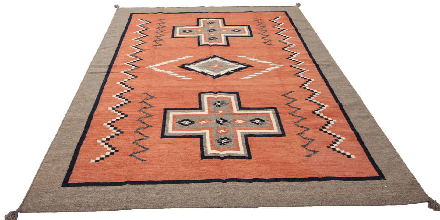 W 6.2 L 8.11 Kilim 100% Wool Hand-Woven Navajo Design - 66814