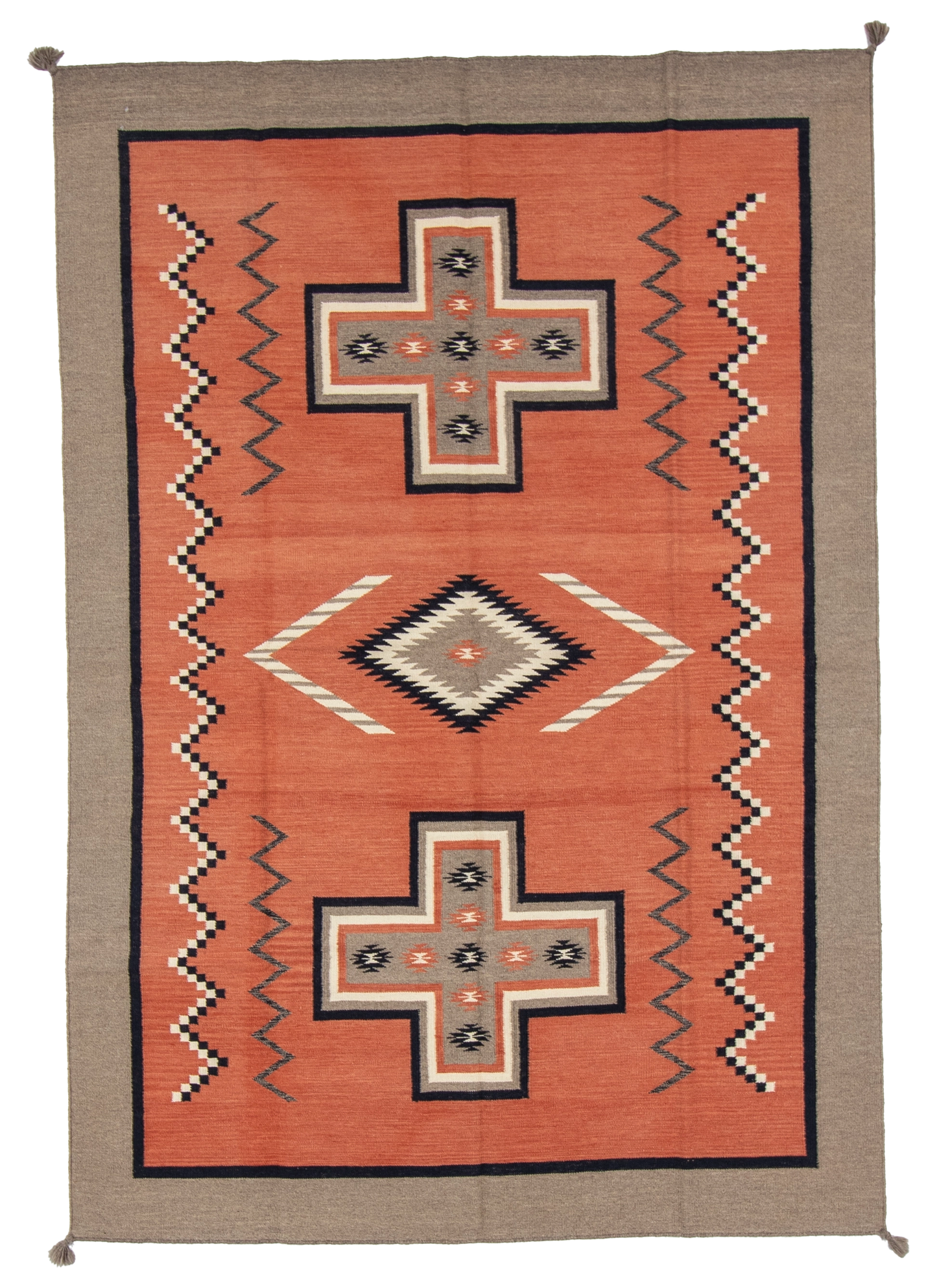 W 6.2 L 8.11 Kilim 100% Wool Hand-Woven Navajo Design - 66814
