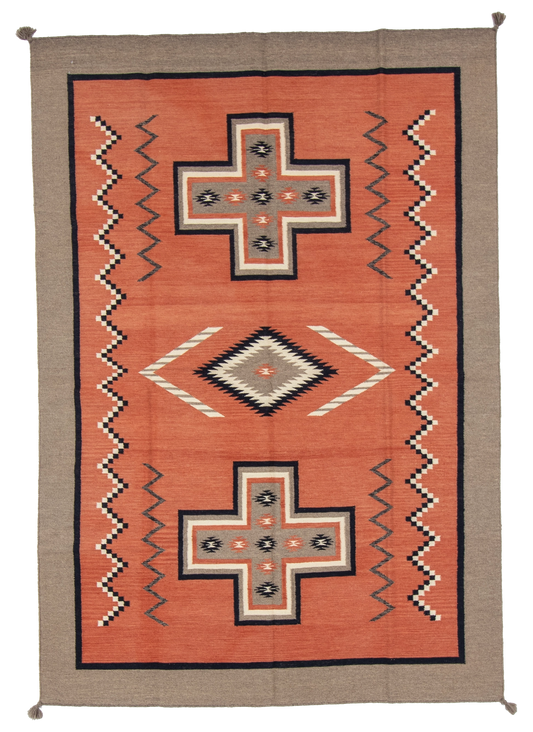 W 6.2 L 8.11 Kilim 100% Wool Hand-Woven Navajo Design - 66814