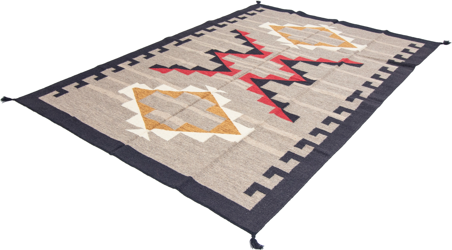W 6.2 L 8.11 Kilim 100% Wool Hand-Woven Navajo Design - 66817
