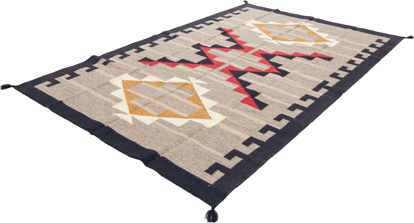 W 6.2 L 8.11 Kilim 100% Wool Hand-Woven Navajo Design - 66817