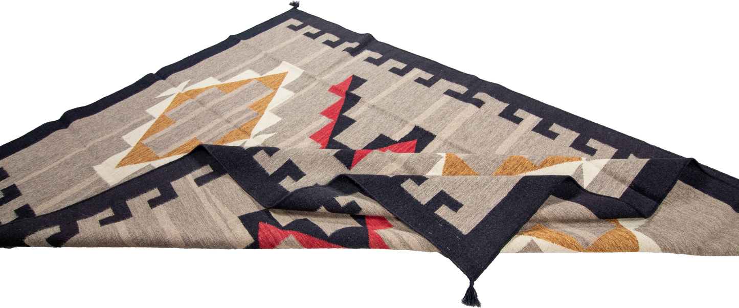 W 6.2 L 8.11 Kilim 100% Wool Hand-Woven Navajo Design - 66817