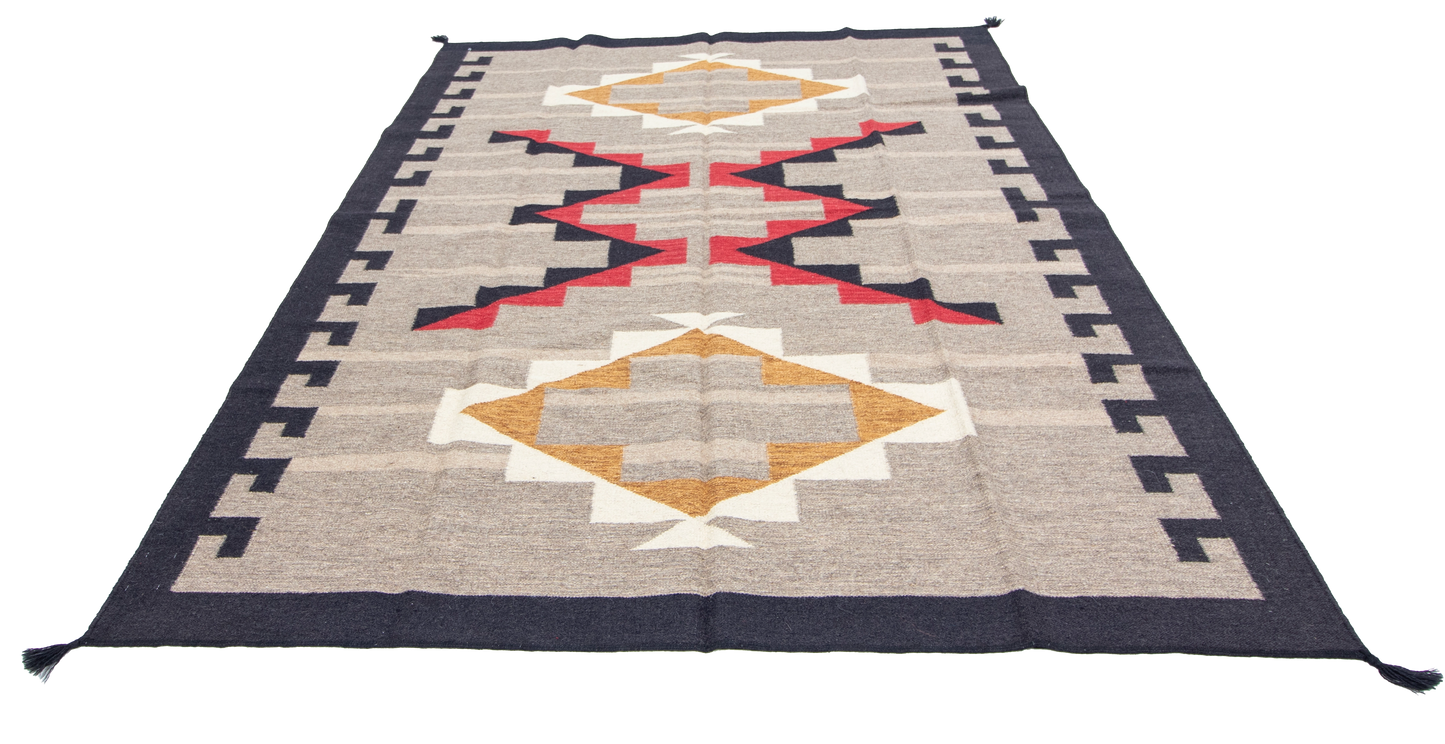 W 6.2 L 8.11 Kilim 100% Wool Hand-Woven Navajo Design - 66817