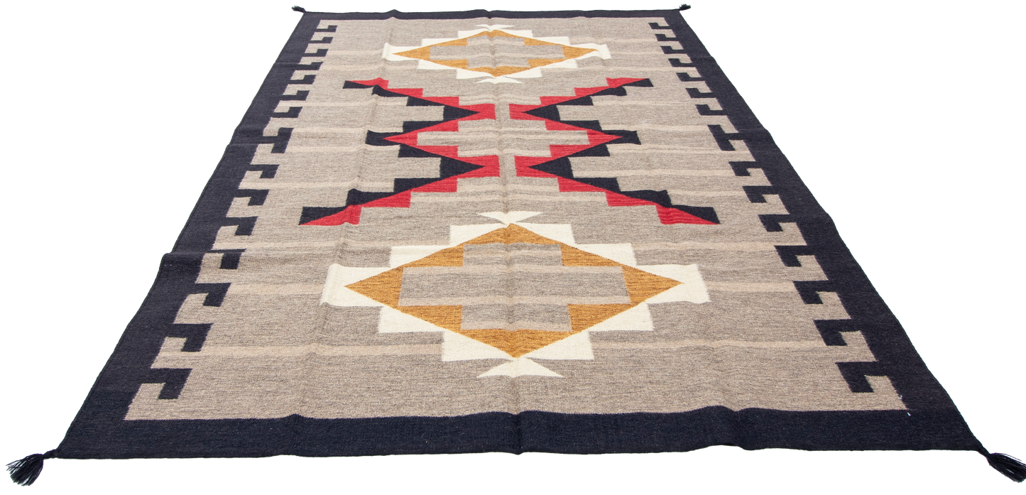 W 6.2 L 8.11 Kilim 100% Wool Hand-Woven Navajo Design - 66817