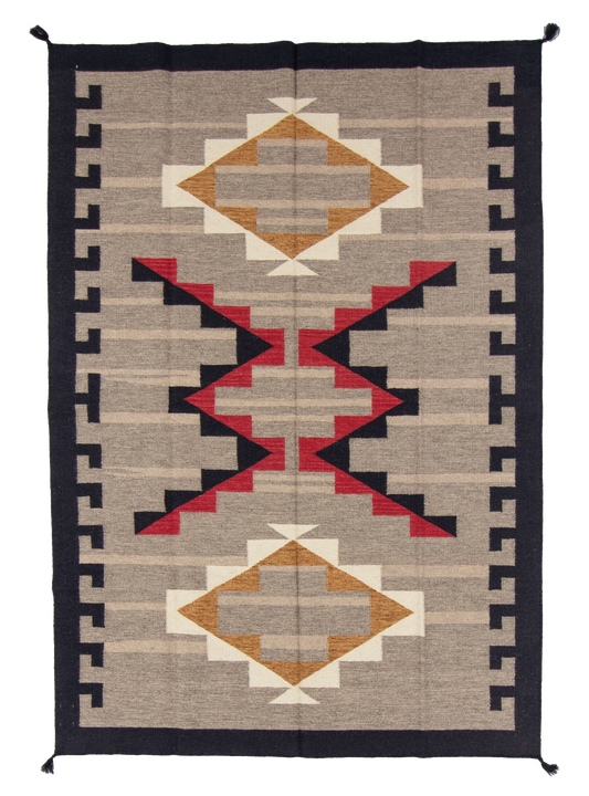 W 6.2 L 8.11 Kilim 100% Wool Hand-Woven Navajo Design - 66817