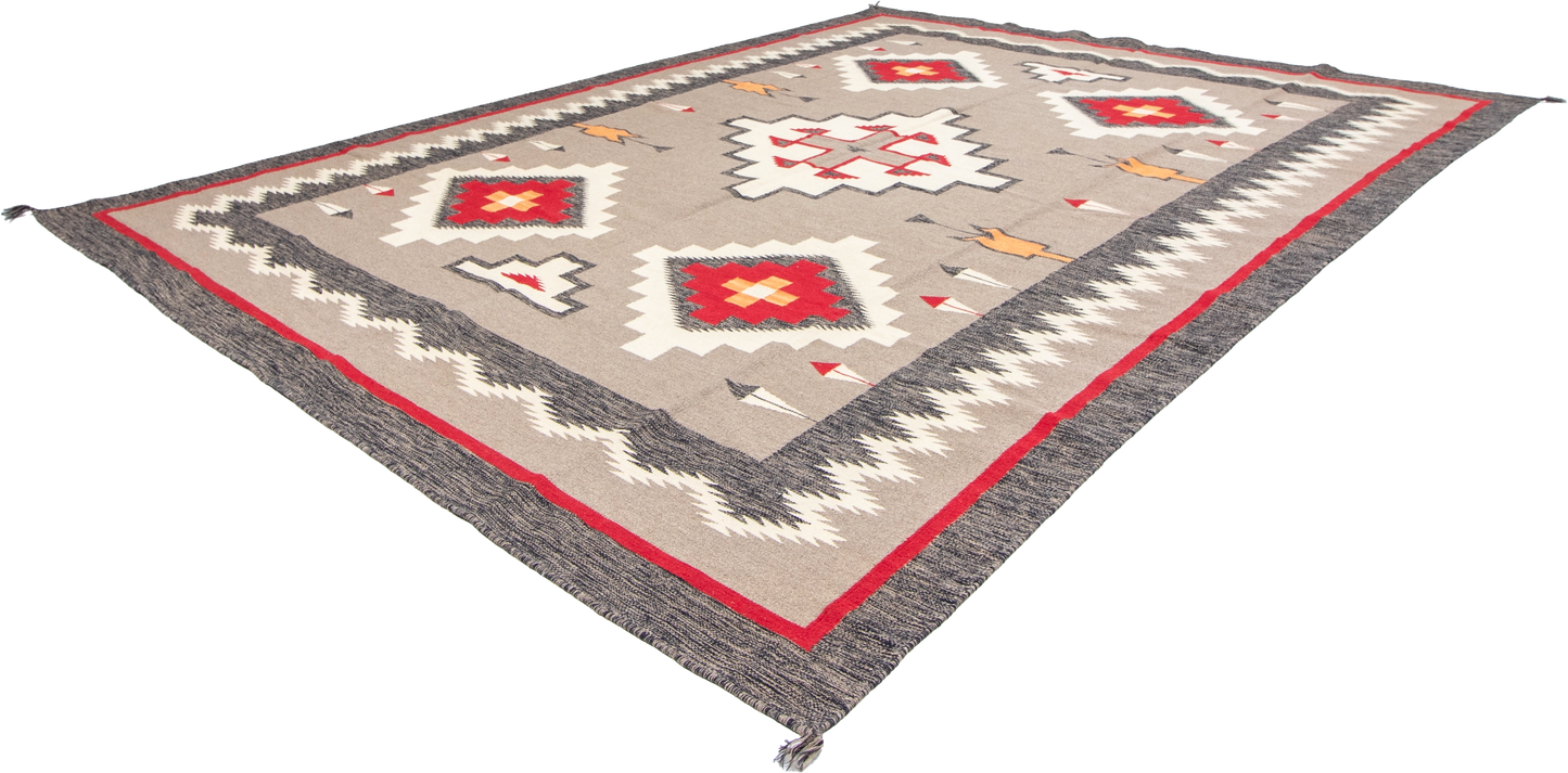 W 8.10 L 12.2 Kilim 100% Wool Hand-Woven Navajo Design - 66818