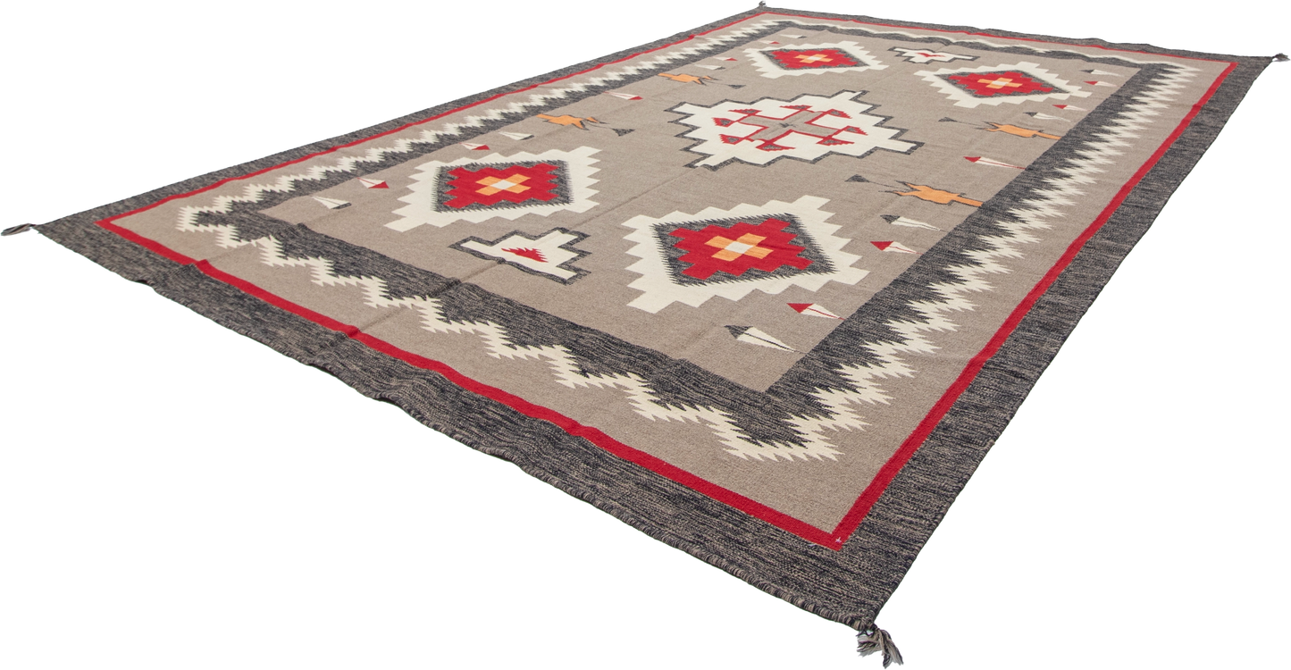 W 8.10 L 12.2 Kilim 100% Wool Hand-Woven Navajo Design - 66818