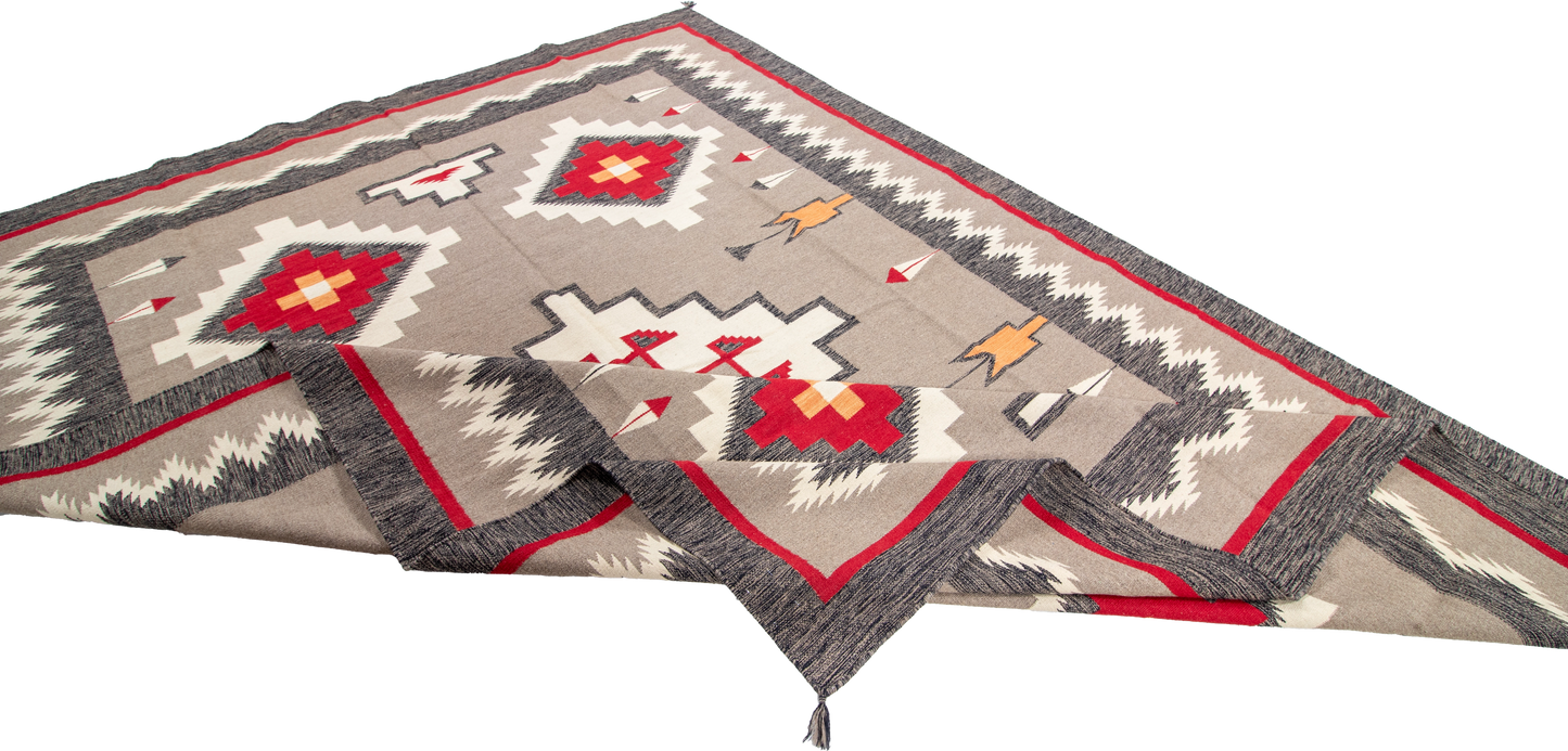 W 8.10 L 12.2 Kilim 100% Wool Hand-Woven Navajo Design - 66818