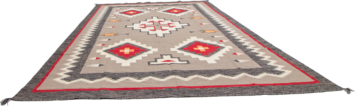W 8.10 L 12.2 Kilim 100% Wool Hand-Woven Navajo Design - 66818