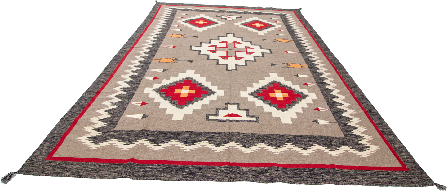 W 8.10 L 12.2 Kilim 100% Wool Hand-Woven Navajo Design - 66818
