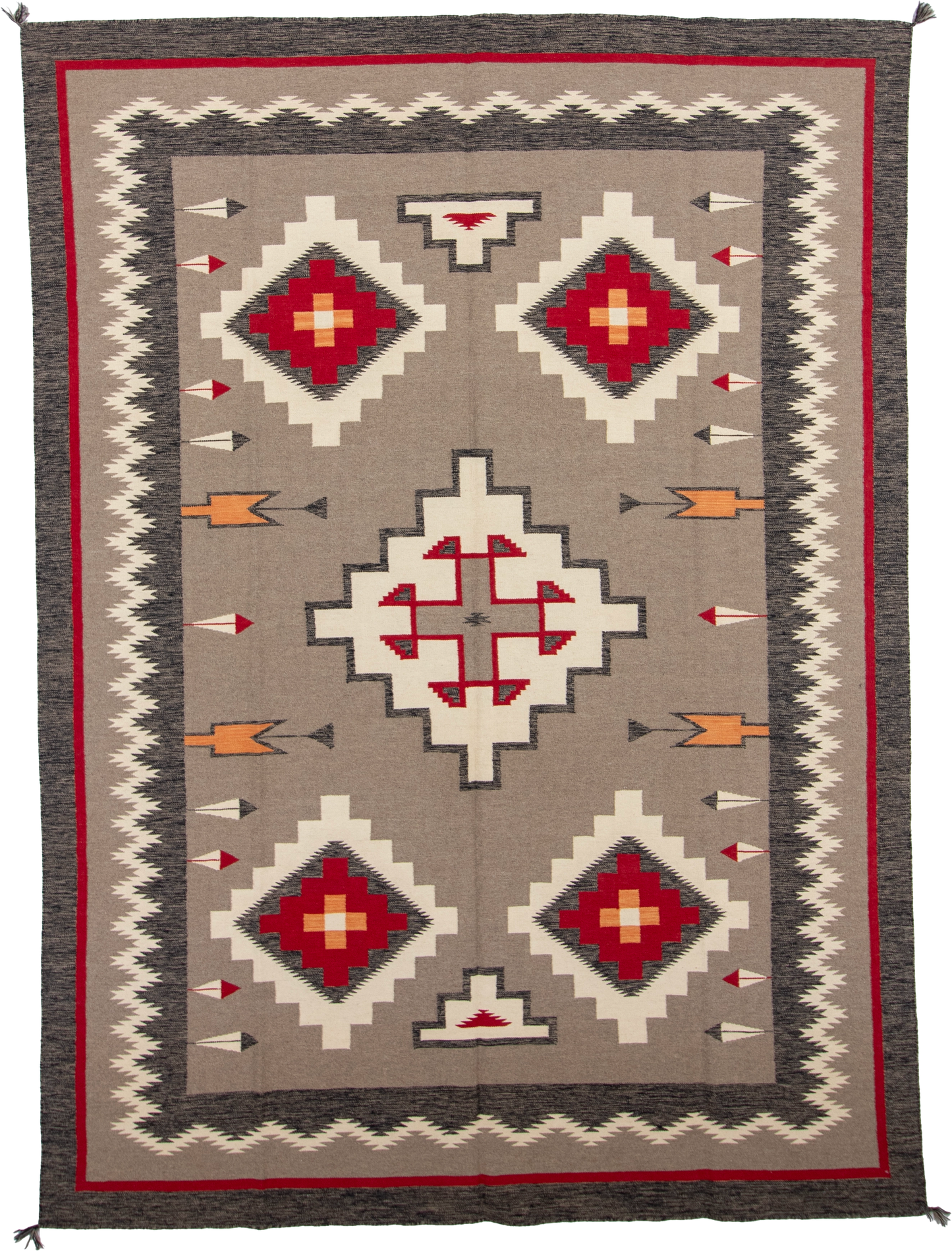 W 8.10 L 12.2 Kilim 100% Wool Hand-Woven Navajo Design - 66818