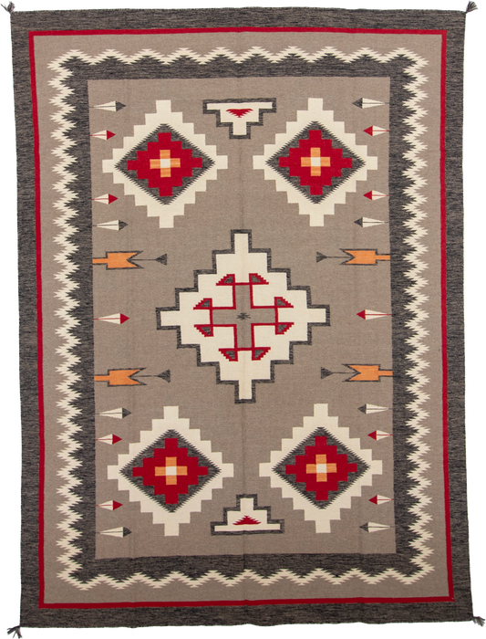 W 8.10 L 12.2 Kilim 100% Wool Hand-Woven Navajo Design - 66818